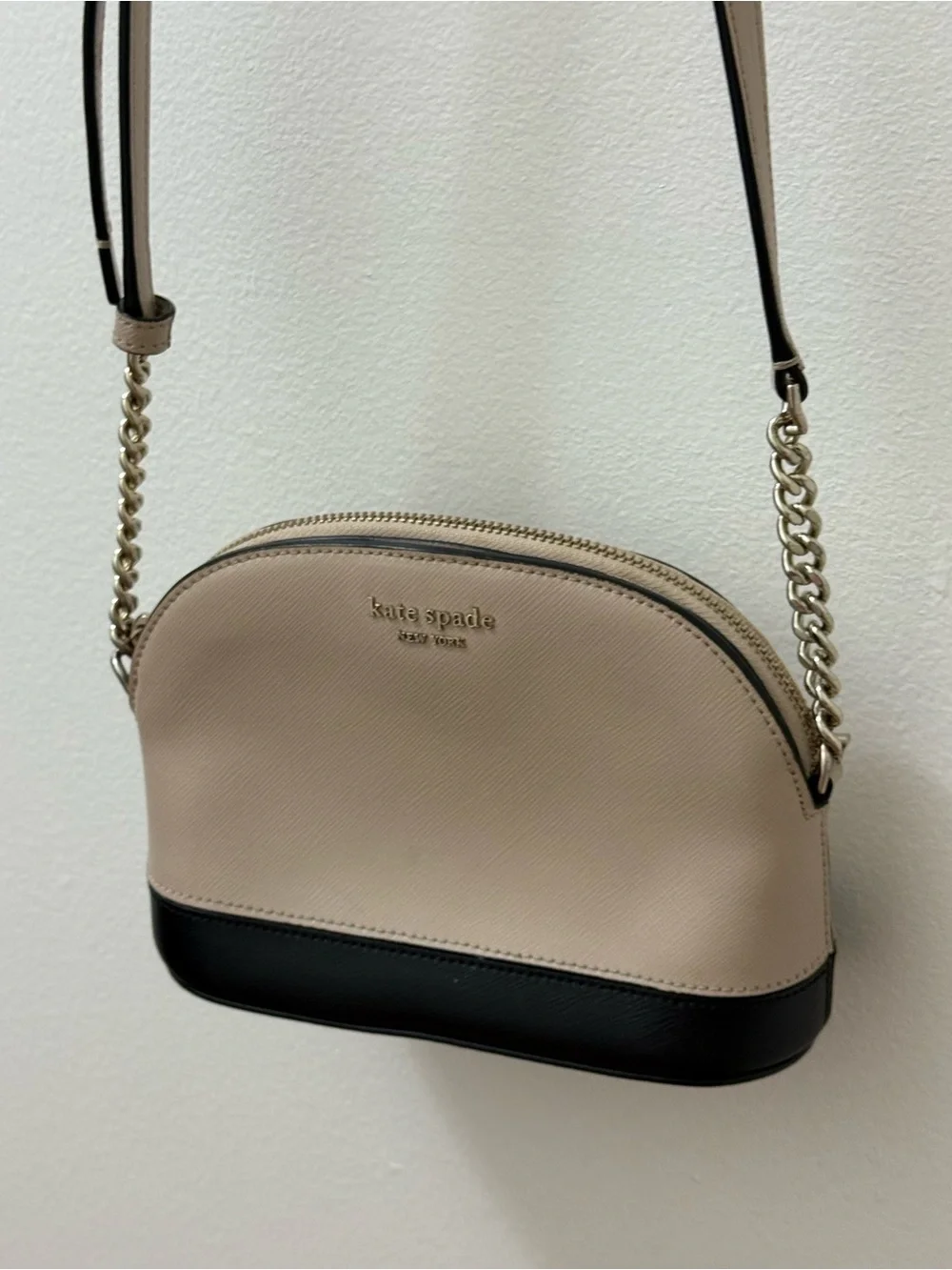 kate spade Two-Tone Beige and Black Dome Crossbody with Gold Chain